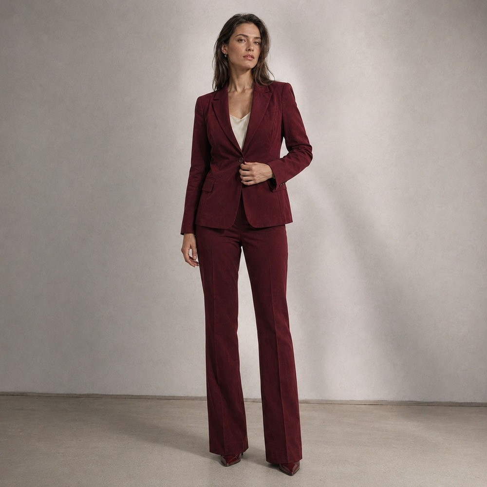 Body by Victoria Suit Womens 2 Piece Pant Suit Wine Burgundy Blazer 10 Pants 8